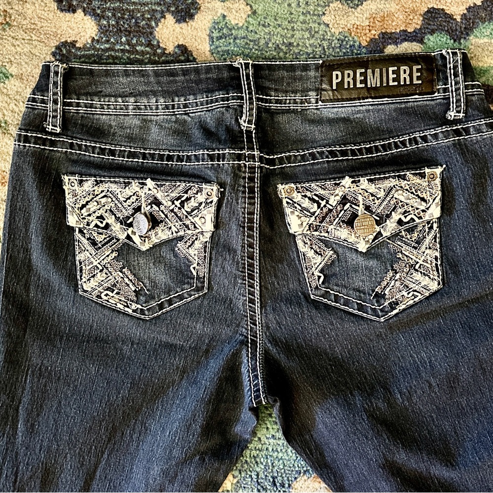 Women's Jeans with Embellished Pockets Low-Rise Denim 90s Bling size 9/10 R